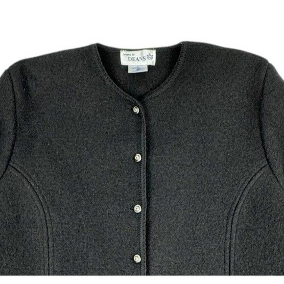 Vintage Womens Thick Wool Cardigan Jacket Large Black Stretch Old Money Preppy - Picture 3 of 16